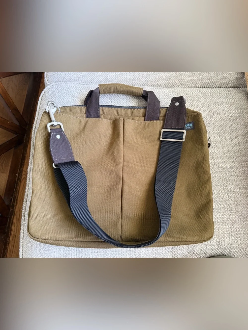 Jack Spade Greene St medium shoulder messenger bag orange lining heavy canvas